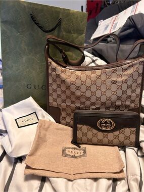 Gucci Beige/Brown GG Canvas Shoulder Bag with Wallet